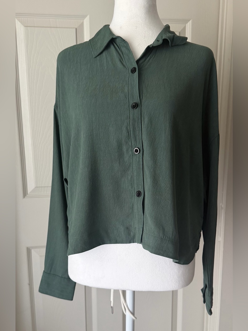 Madewell S Sage Green Lyocell Button Front Shirt Blouse Cropped Boxy Oversized - Picture 8 of 14